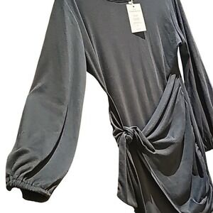 NWT Black Dress Faux Wrap Stretchy Comfortable Fabric L